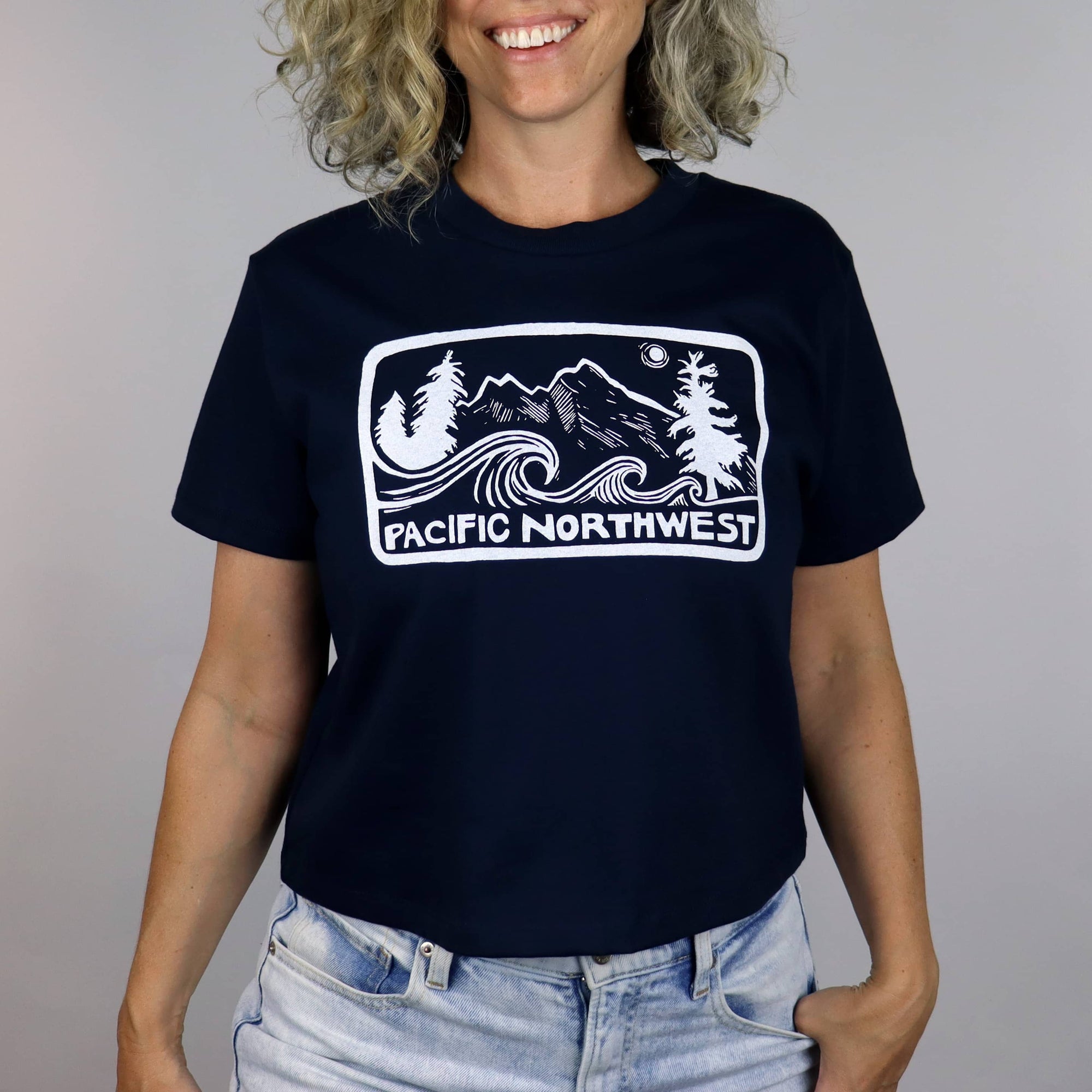 Pacific Northwest 2.0 Feminine Fit Cotton Boxy Tee in Navy