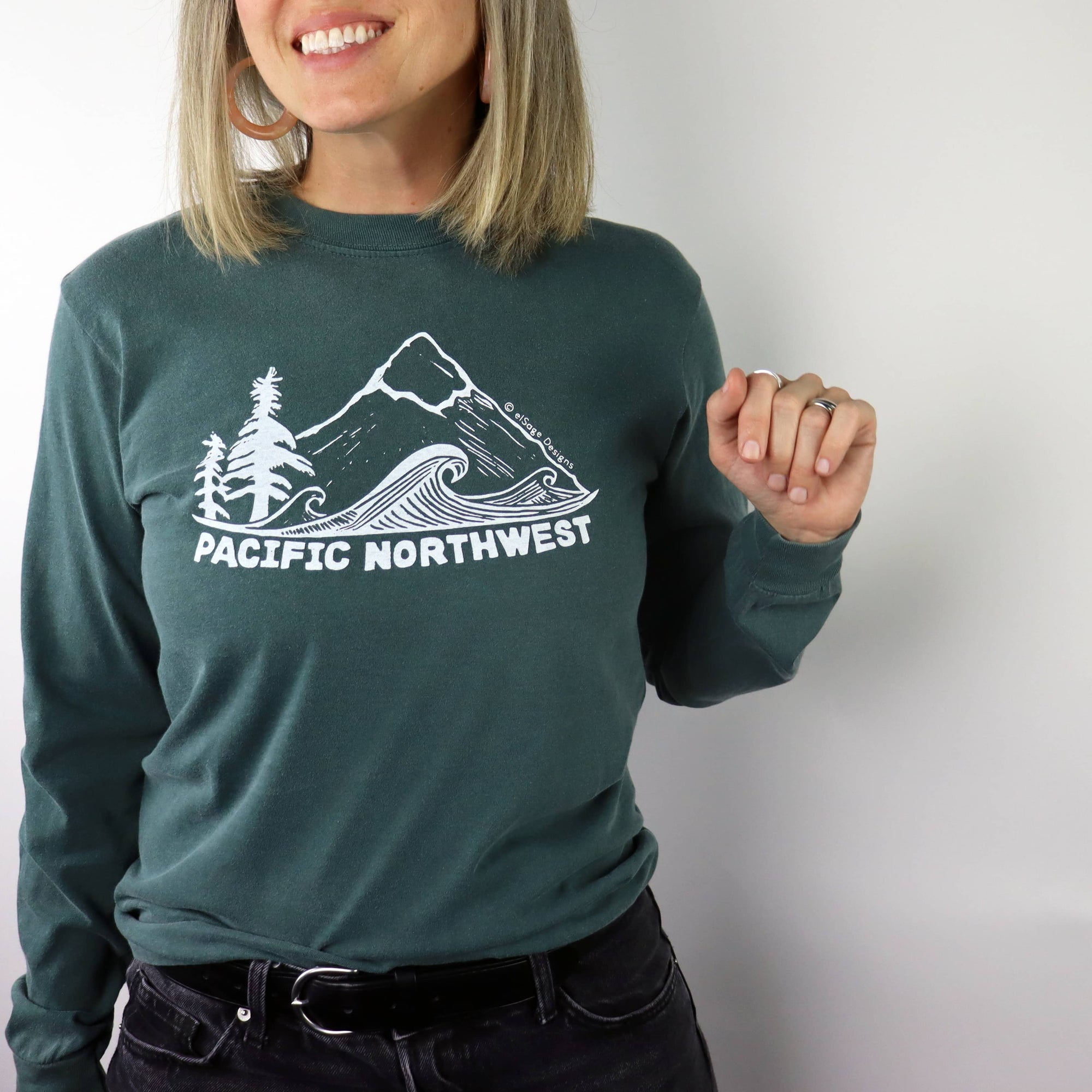 Original Pacific Northwest Unisex Long Sleeve Tee in Washed Green