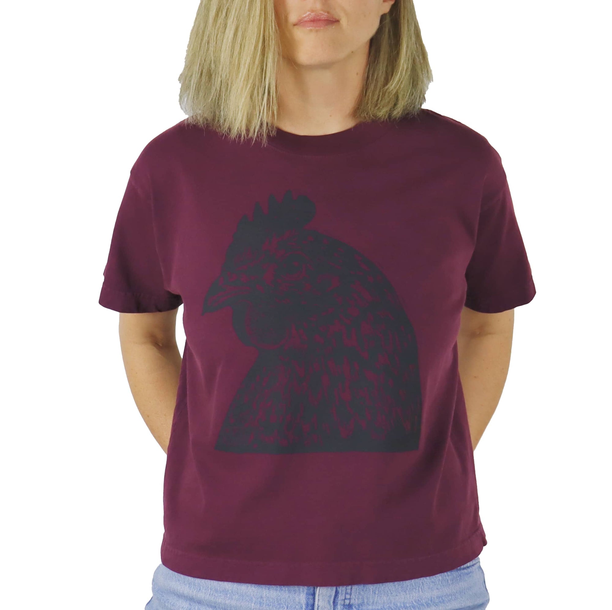 Pretty Chicken Garment Dye Feminine Cut Wide Tee in Port
