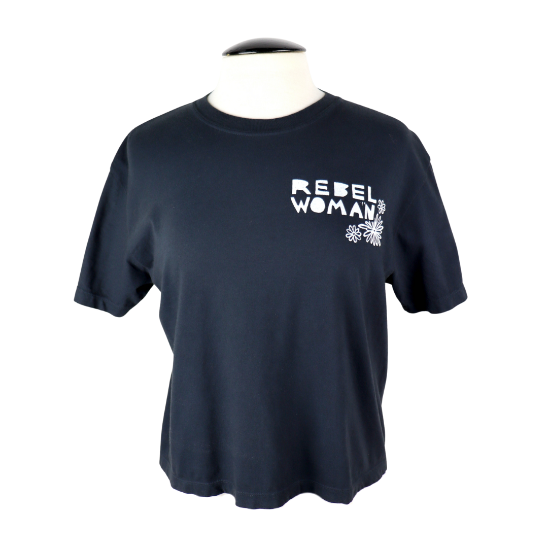 Rebel Woman Feminine Cut Cropped Tee in Washed Black