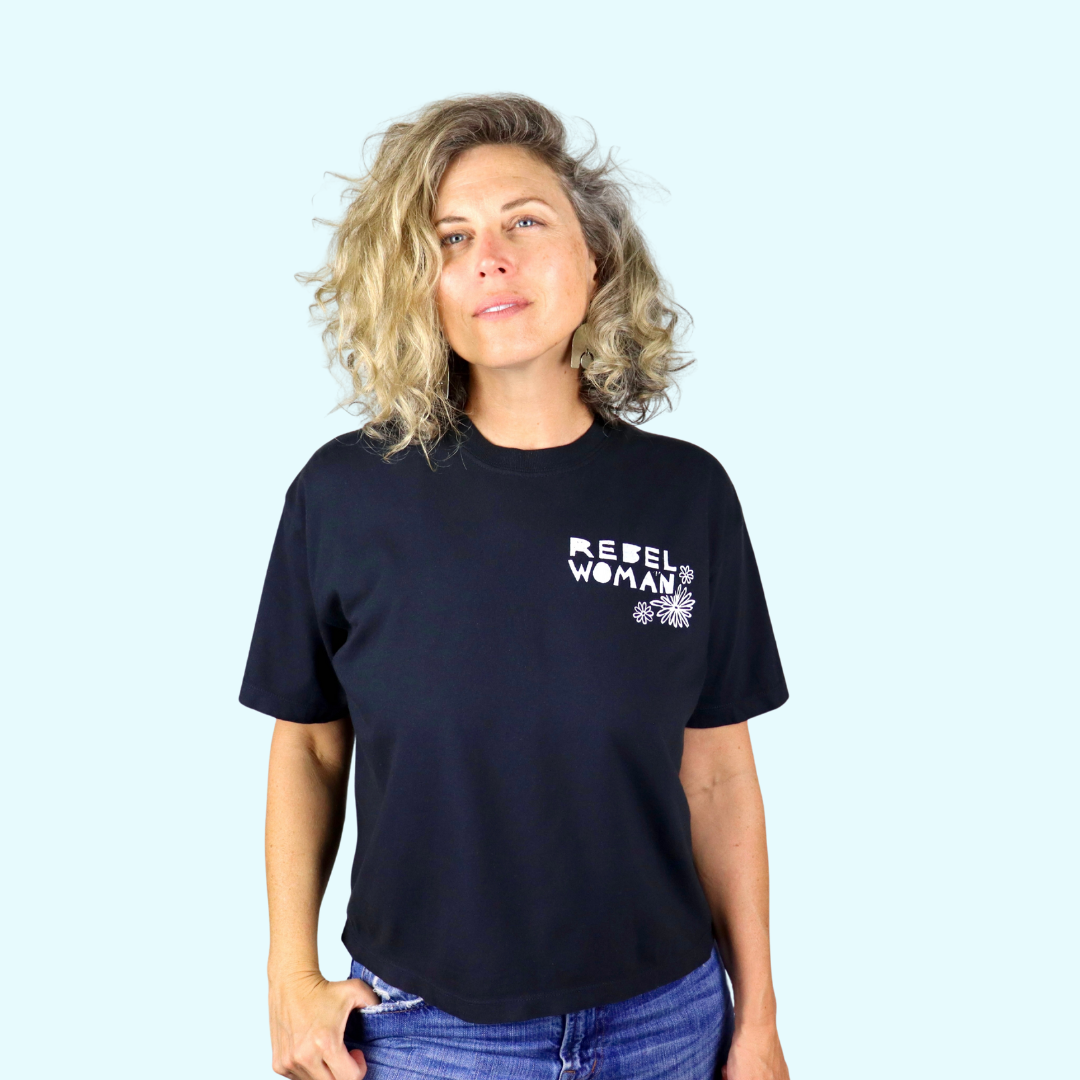 Rebel Woman Feminine Cut Cropped Tee in Washed Black