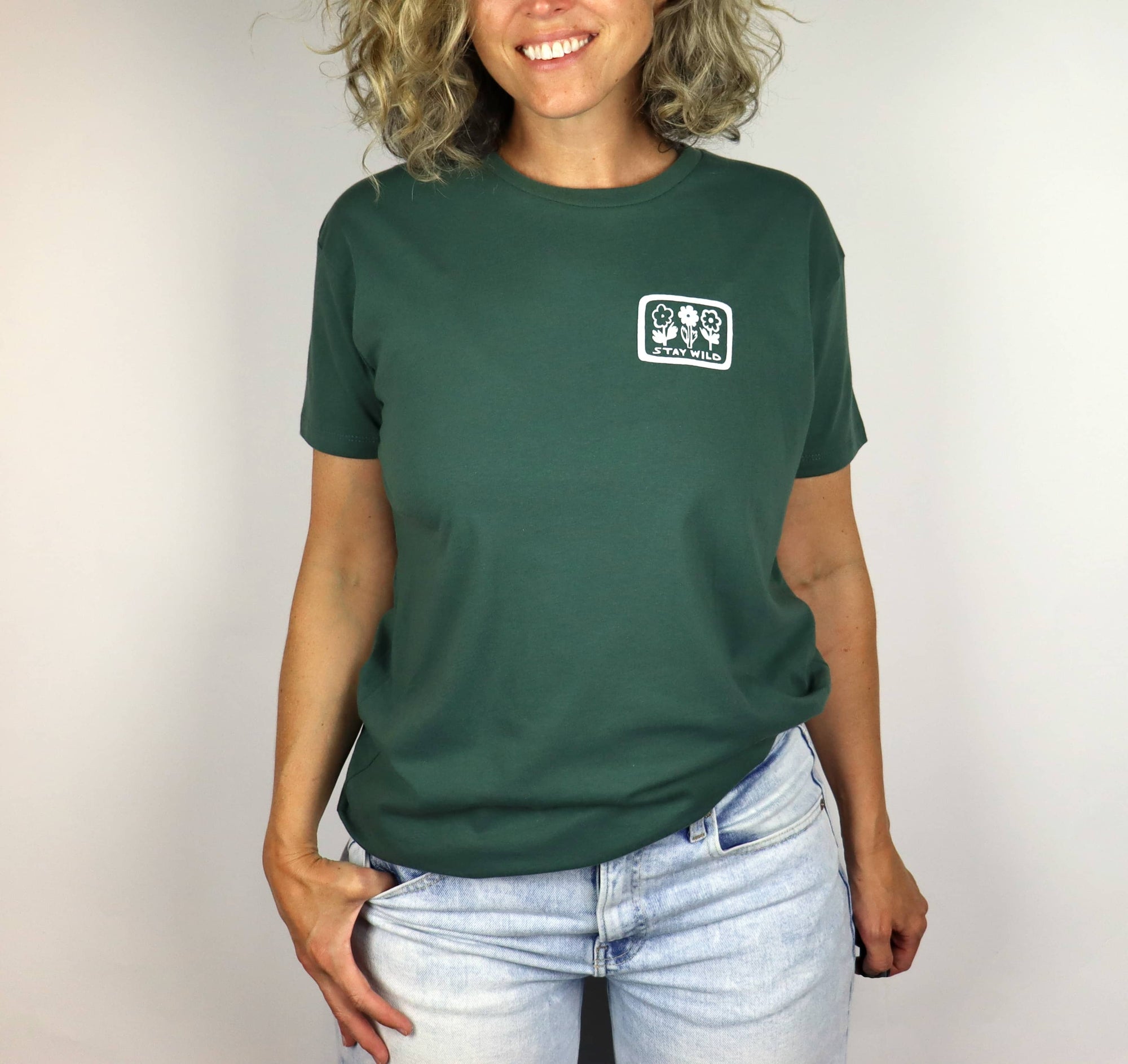 Stay Wild Feminine Relaxed Fit Cotton Tee in Pine