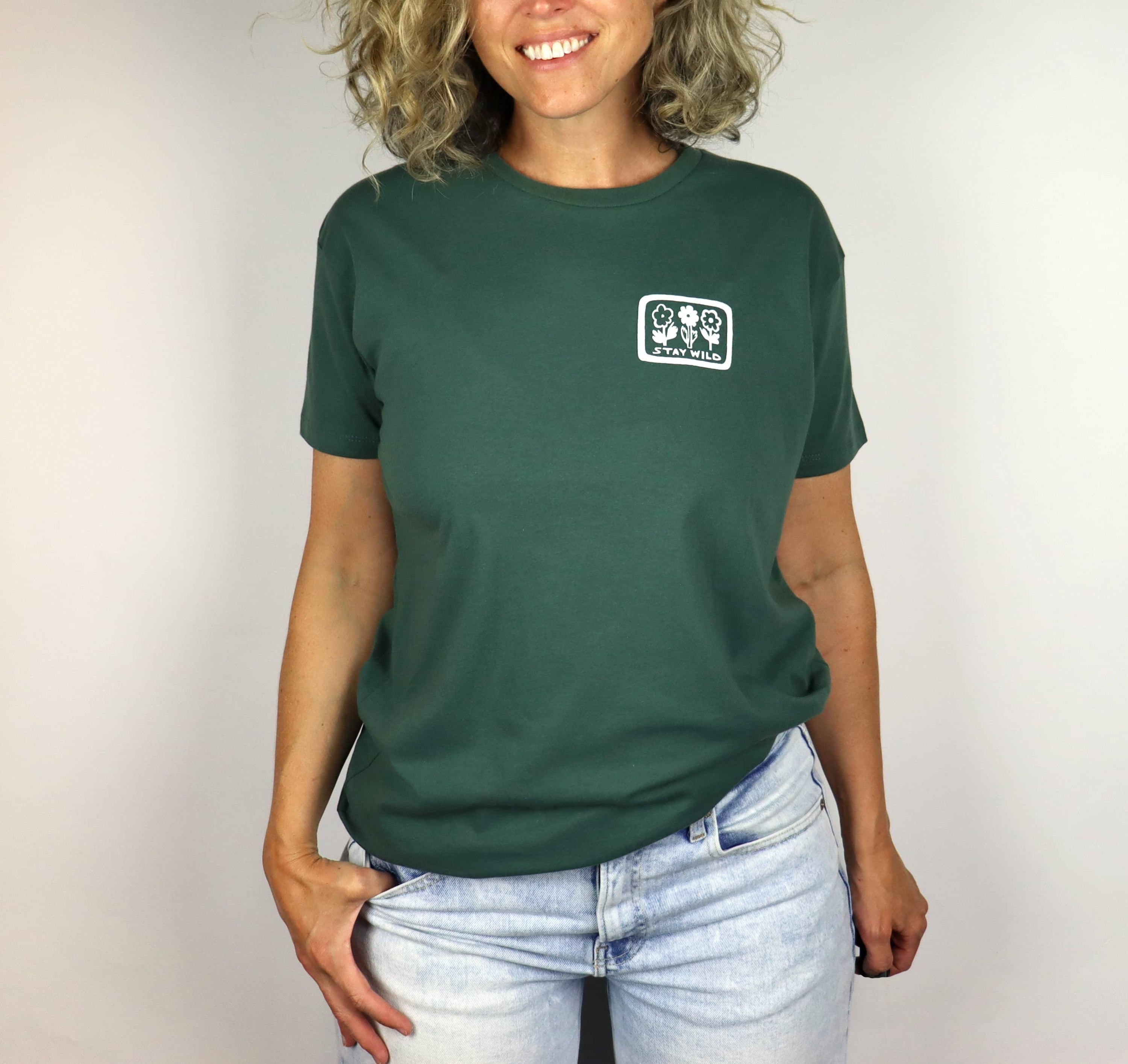 Stay Wild Feminine Relaxed Fit Cotton Tee in Pine