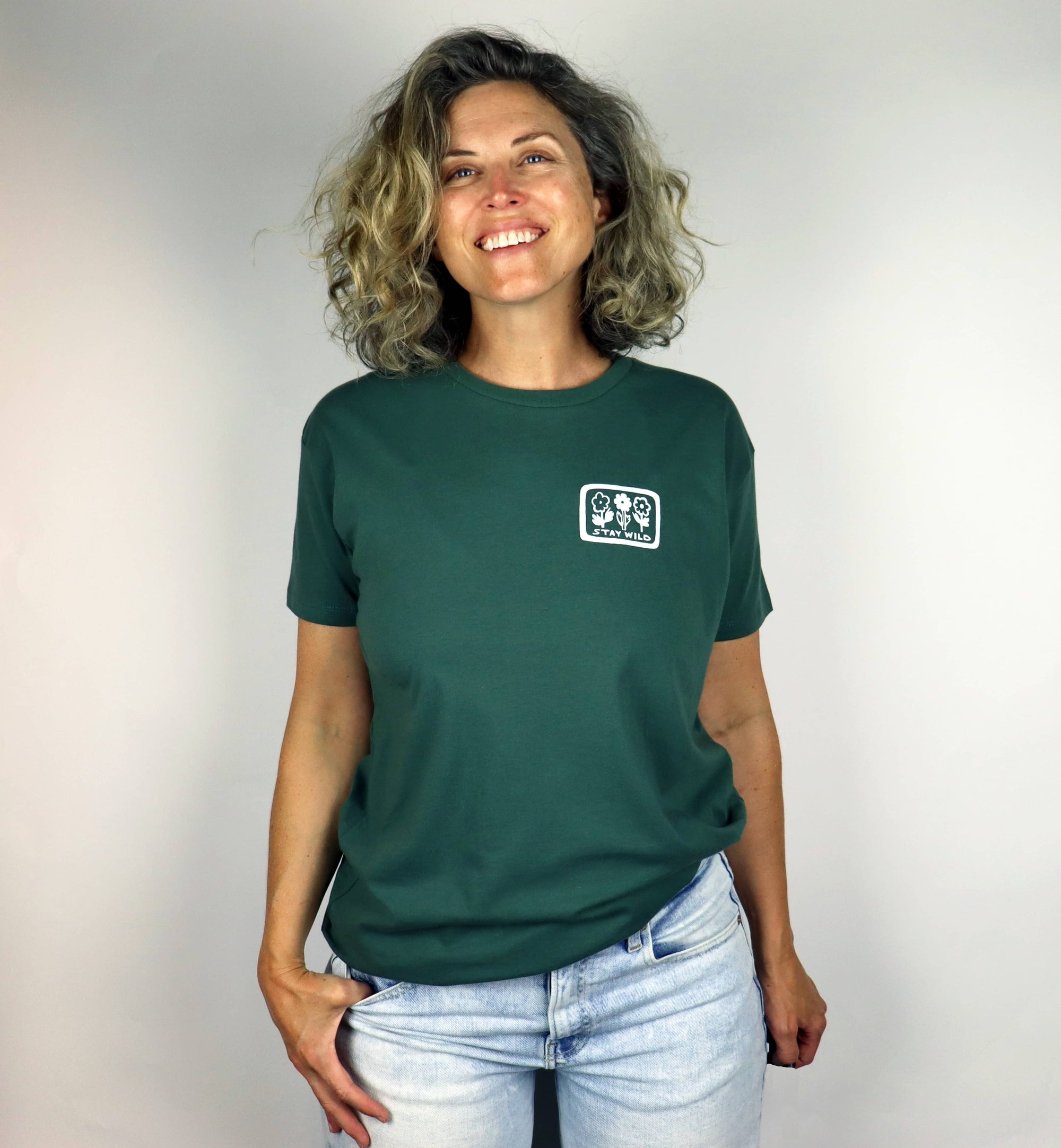 Stay Wild Feminine Relaxed Fit Cotton Tee in Pine