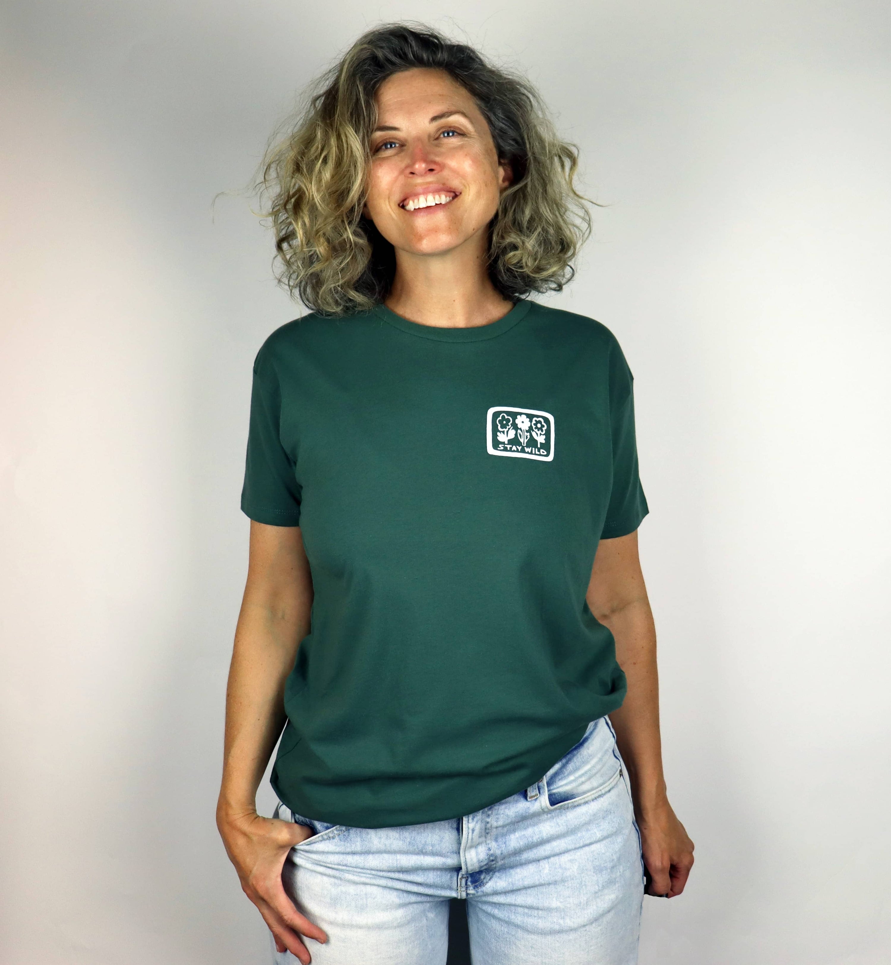 Stay Wild Feminine Relaxed Fit Cotton Tee in Pine