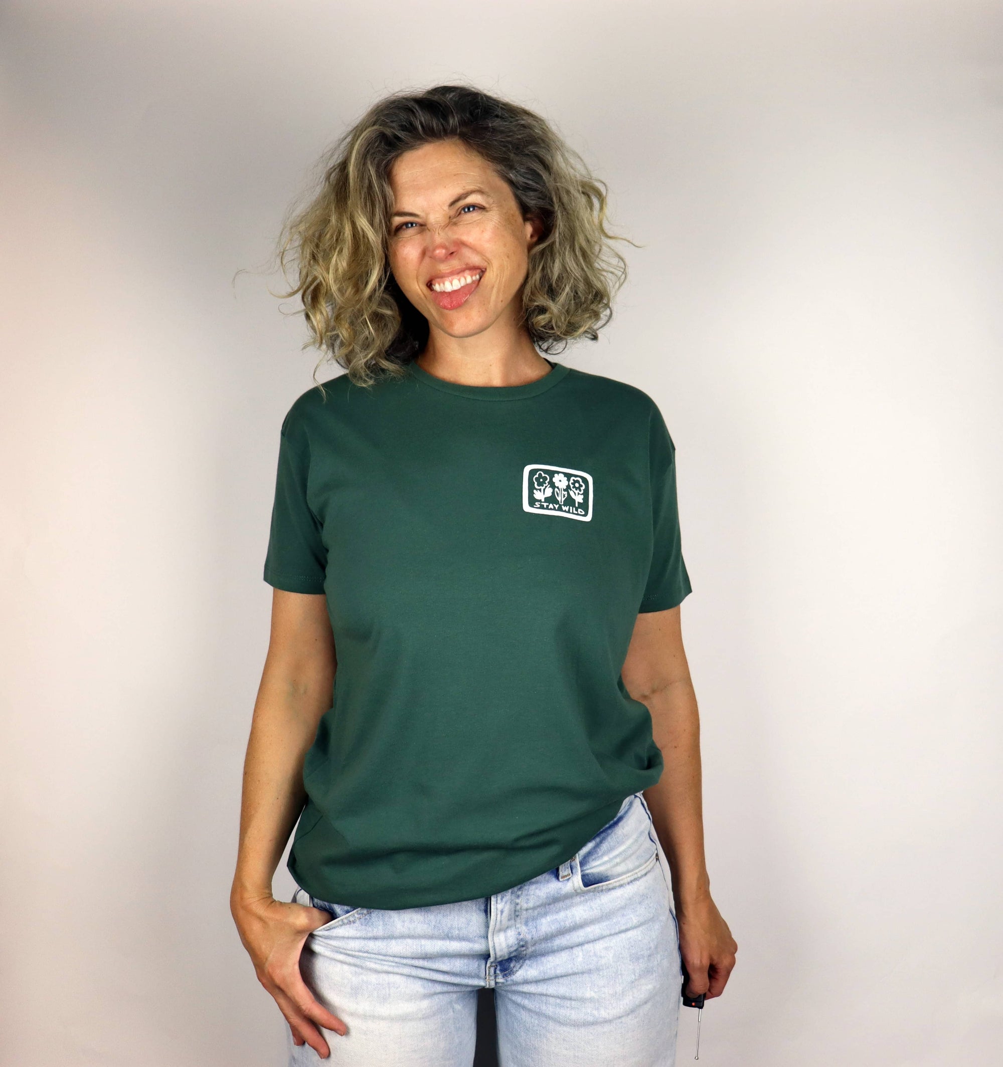 Stay Wild Feminine Relaxed Fit Cotton Tee in Pine