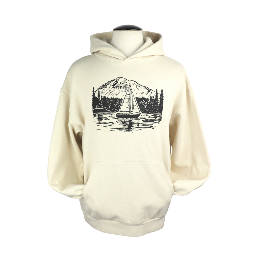 PNW Sailboat Unisex Midweight Hoodie in Ivory