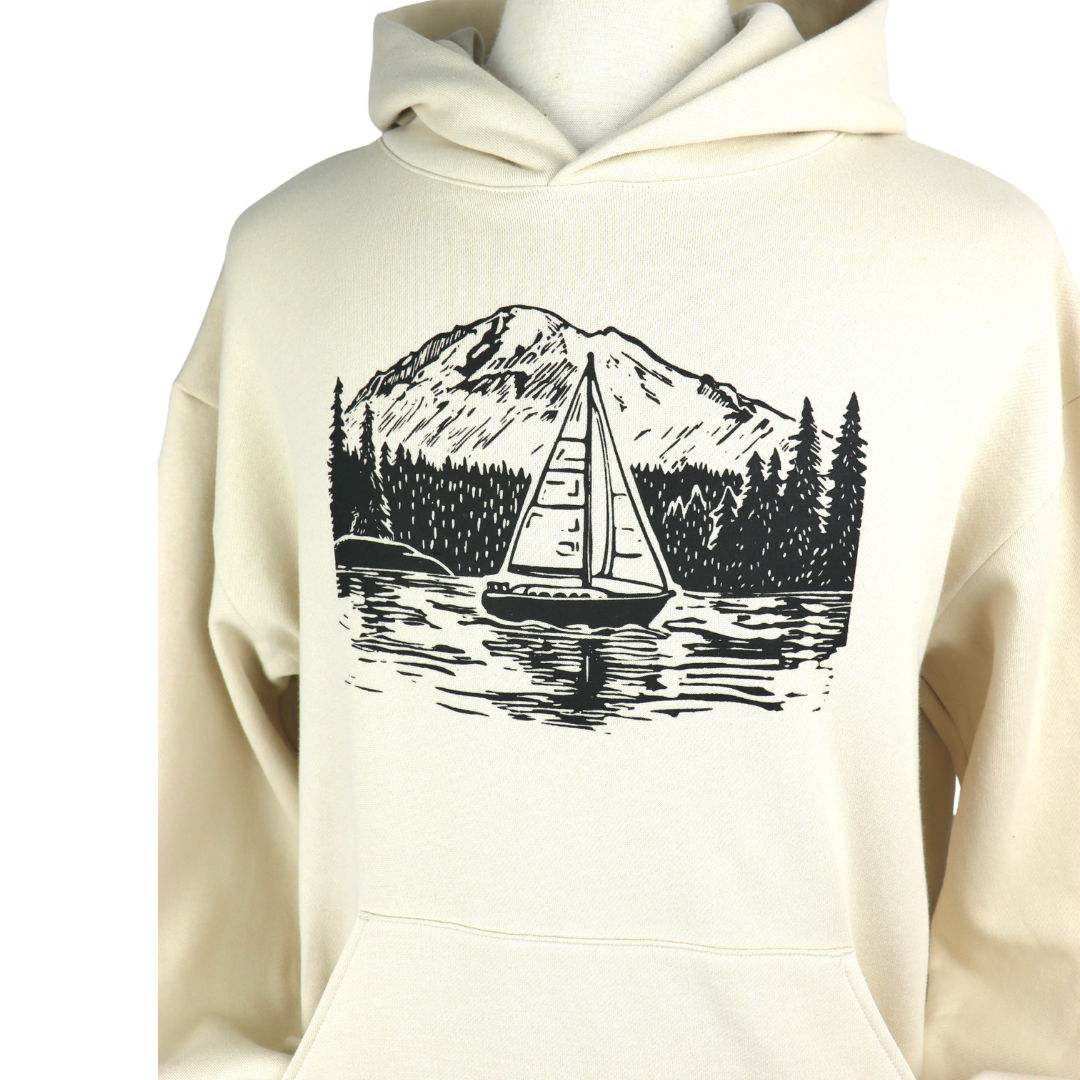 PNW Sailboat Unisex Midweight Hoodie in Ivory