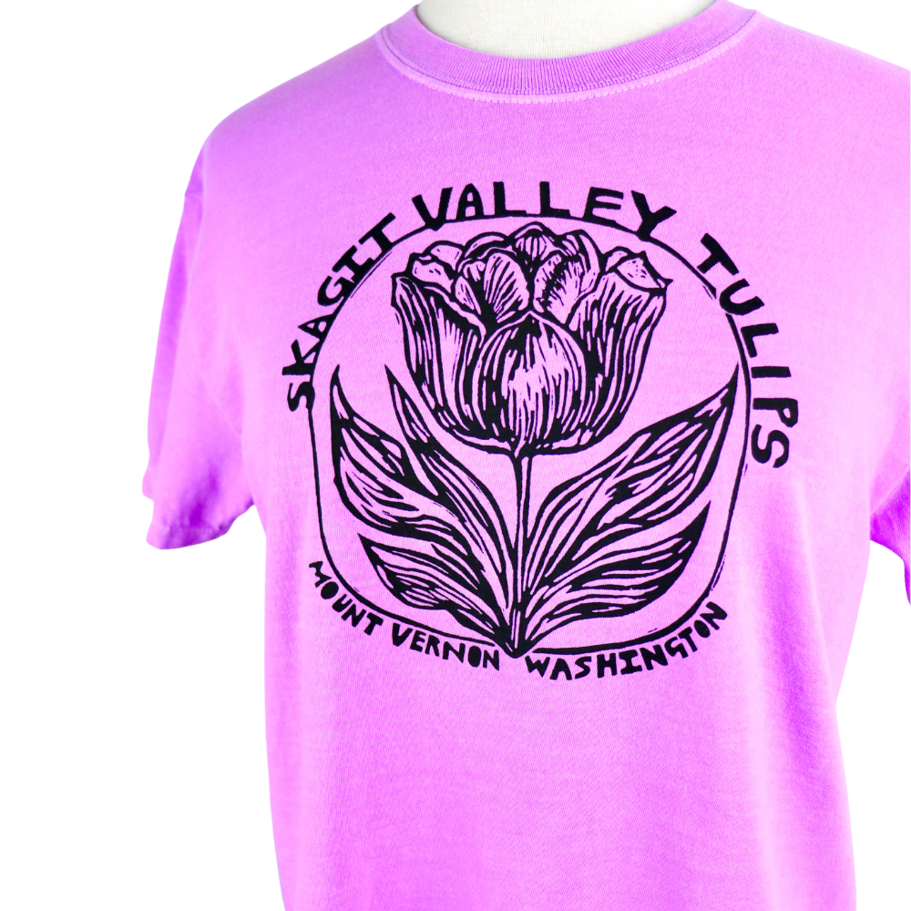 Skagit Valley Tulips Feminine Fit Cropped Tee in Neon Violet