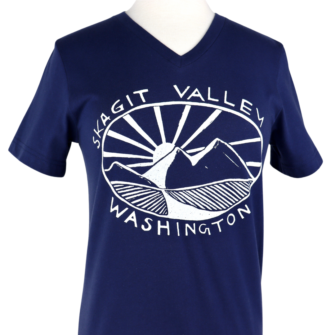 Skagit Valley Unisex Cotton V-Neck Tee in Navy