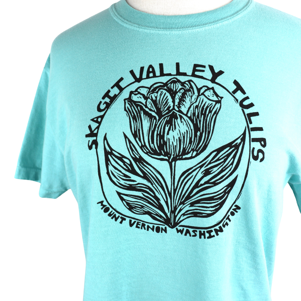 Skagit Valley Tulips Feminine Fit Cropped Tee in Bright Aqua