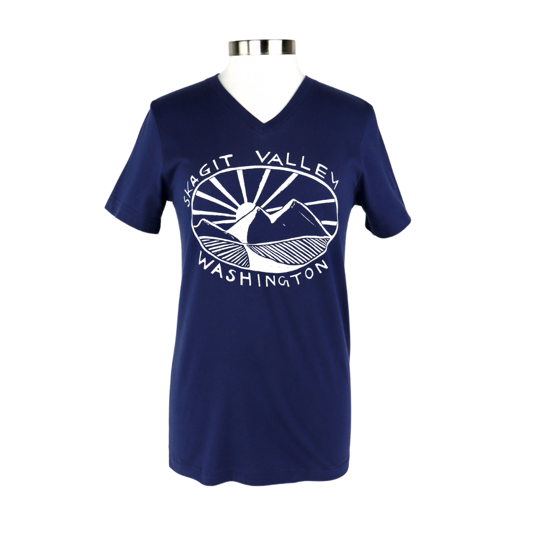 Skagit Valley Unisex Cotton V-Neck Tee in Navy