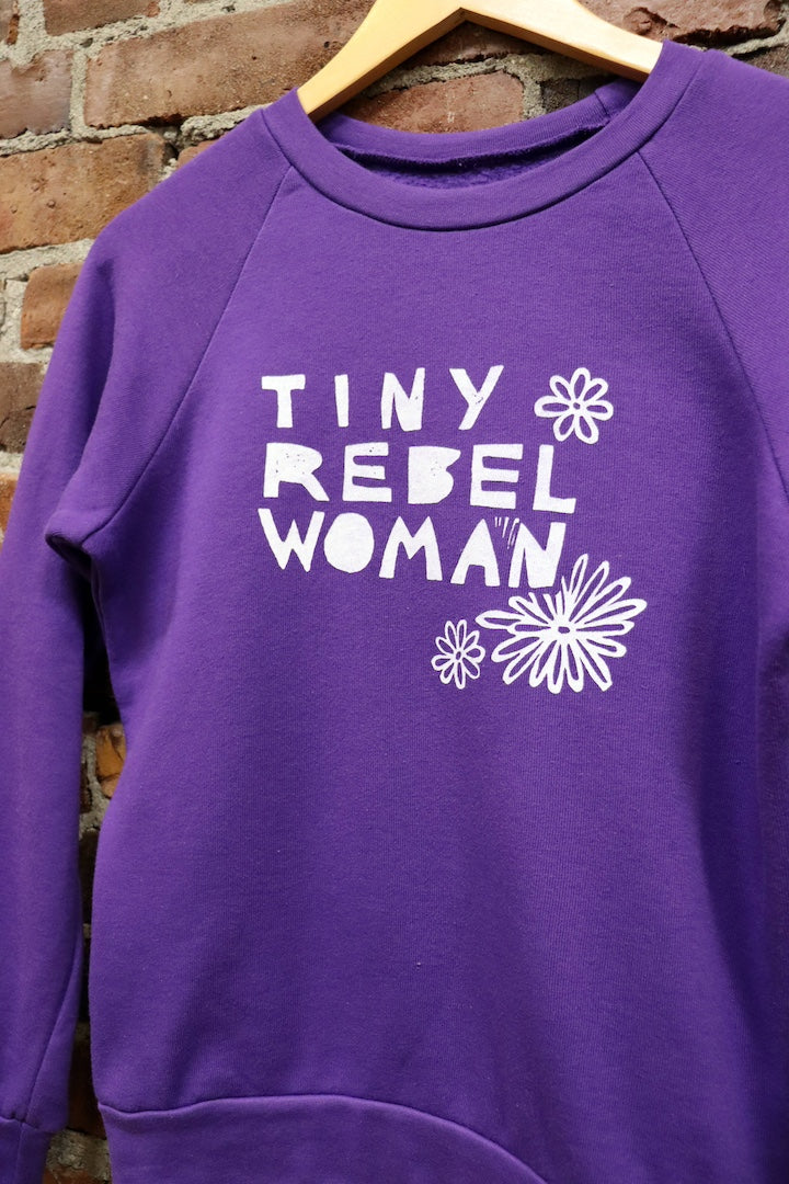 Small Biz Saturday Special Tiny Rebel Woman Sweatshirt in Purple