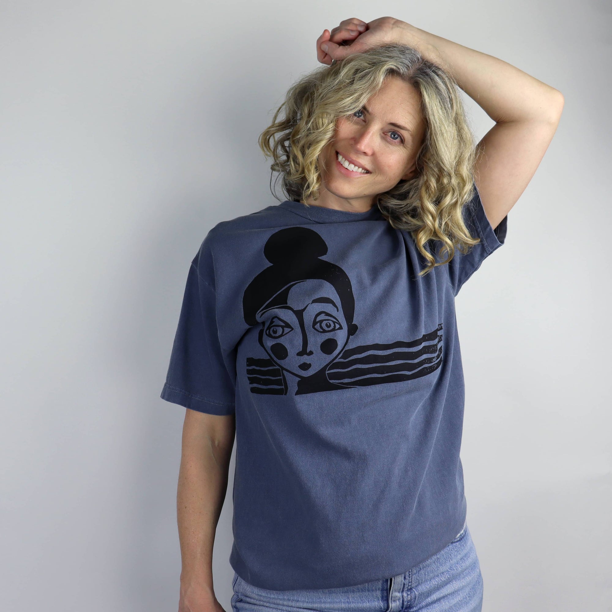 Topknot Pigment Dye Unisex Tee in Washed Navy