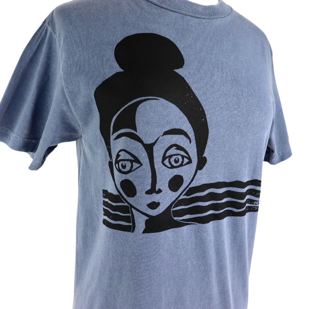 Topknot Pigment Dye Unisex Tee in Washed Navy