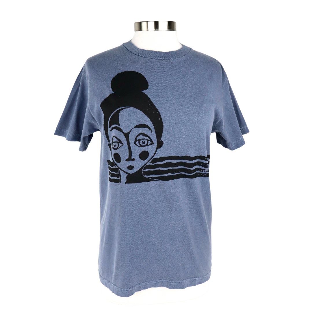 Topknot Pigment Dye Unisex Tee in Washed Navy