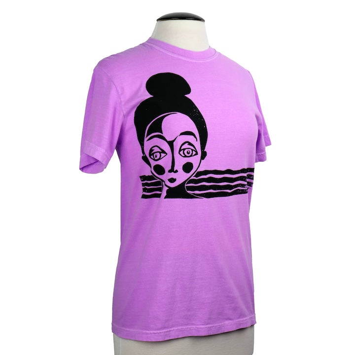 Topknot Unisex Cotton Tee in Neon Violet