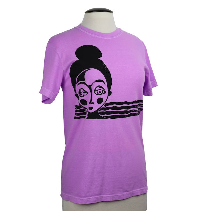 Topknot Unisex Cotton Tee in Neon Violet