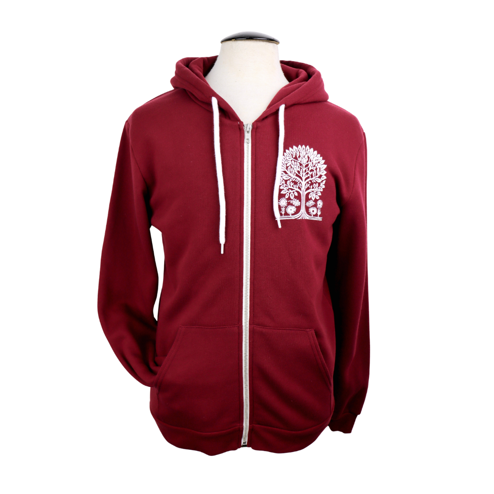 Tree Vol. 2 Unisex Zip Hoodie in Burgundy