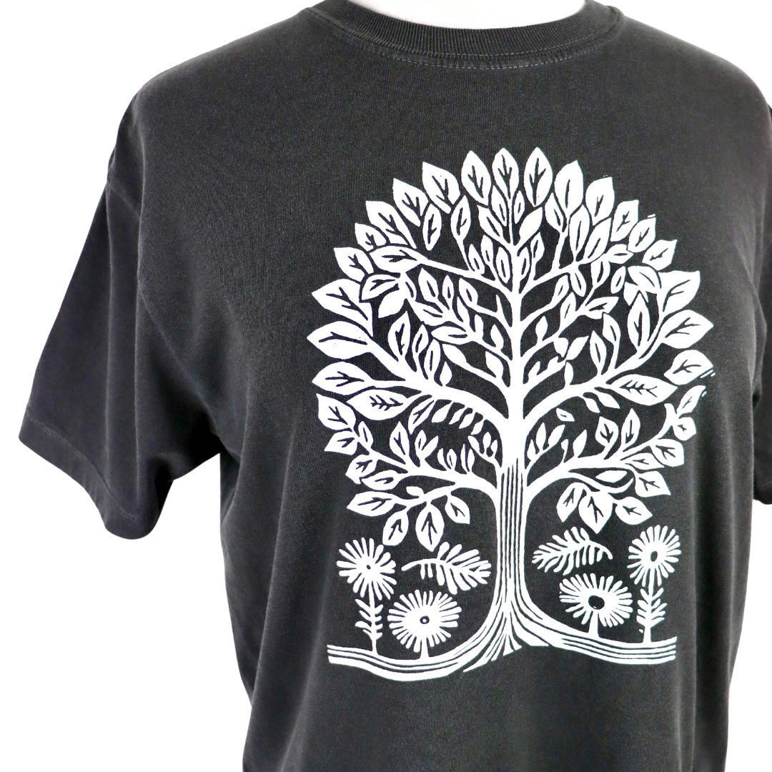 Tree Vol. 2 Feminine Cut Cropped Tee in Washed Charcoal