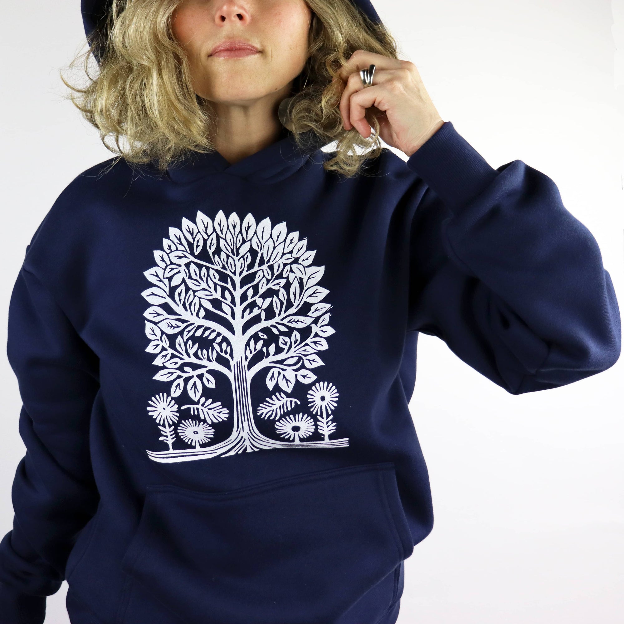 Tree Vol. 2 Unisex Heavyweight Pullover Hoodie in Navy