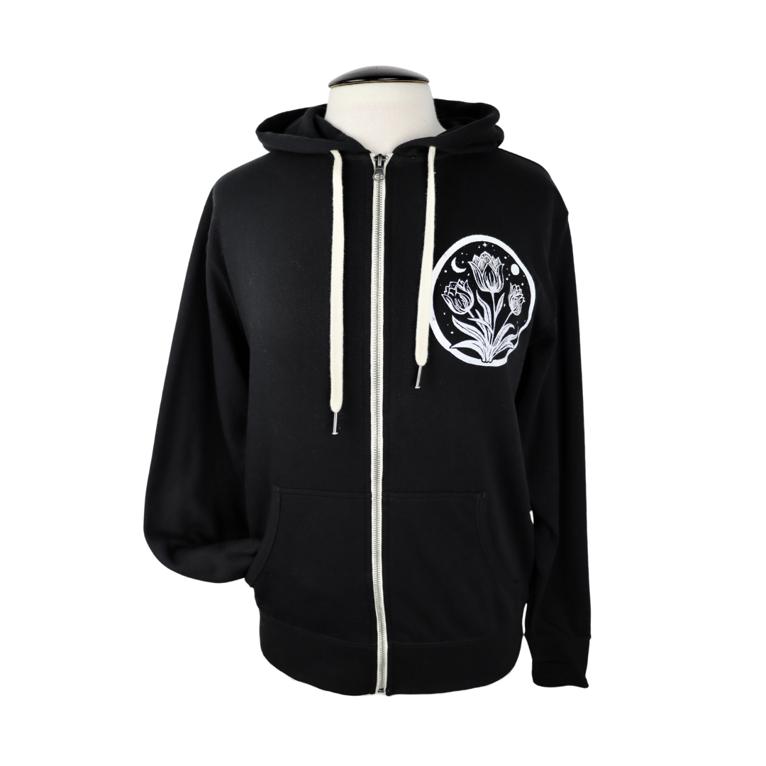 Tulip Moon Unisex Terry Zip Hoodie in Black