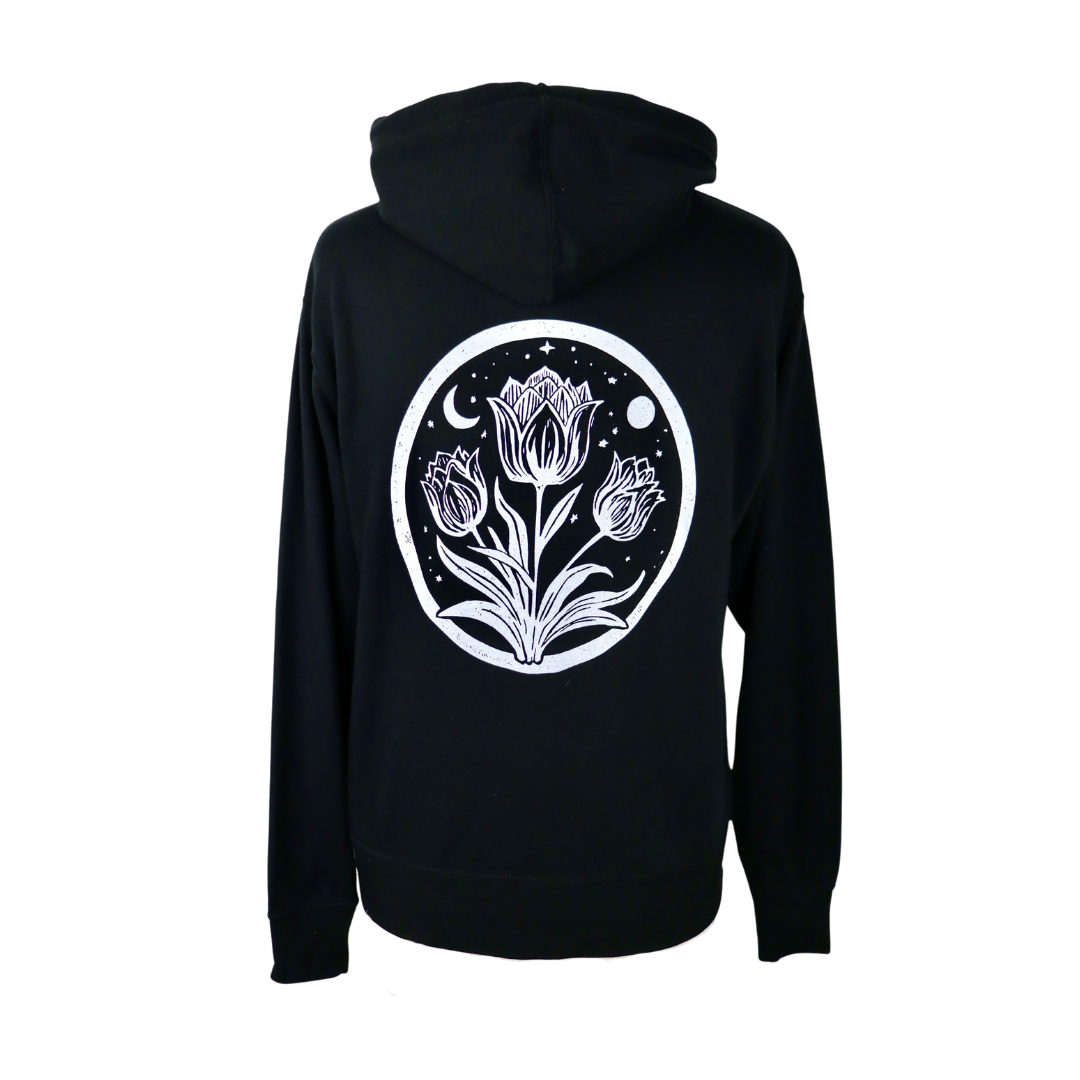 Tulip Moon Unisex Terry Zip Hoodie in Black