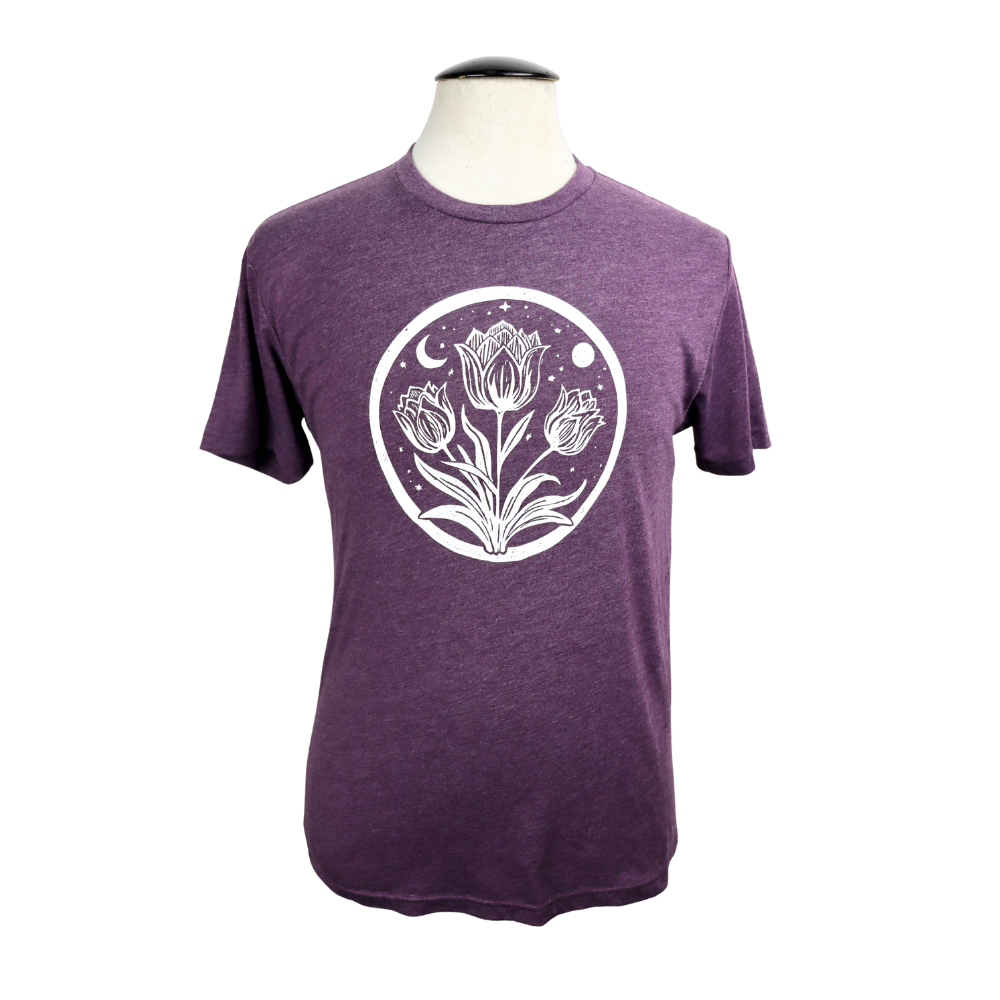 Tulip Moon Unisex Triblend Tee in Heathered Blackberry