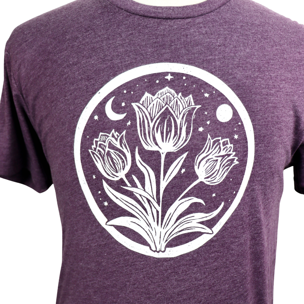 Tulip Moon Unisex Triblend Tee in Heathered Blackberry