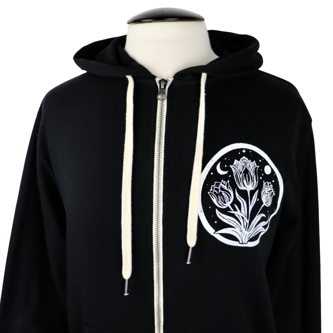 Tulip Moon Unisex Terry Zip Hoodie in Black