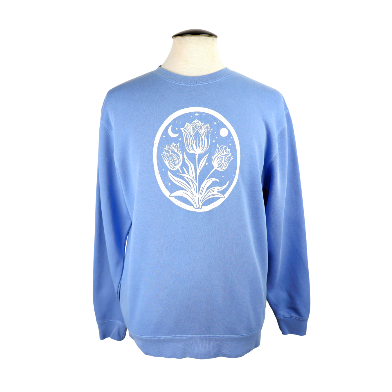 Tulip Moon Unisex Vintage-Style Crewneck in Powdered Blue