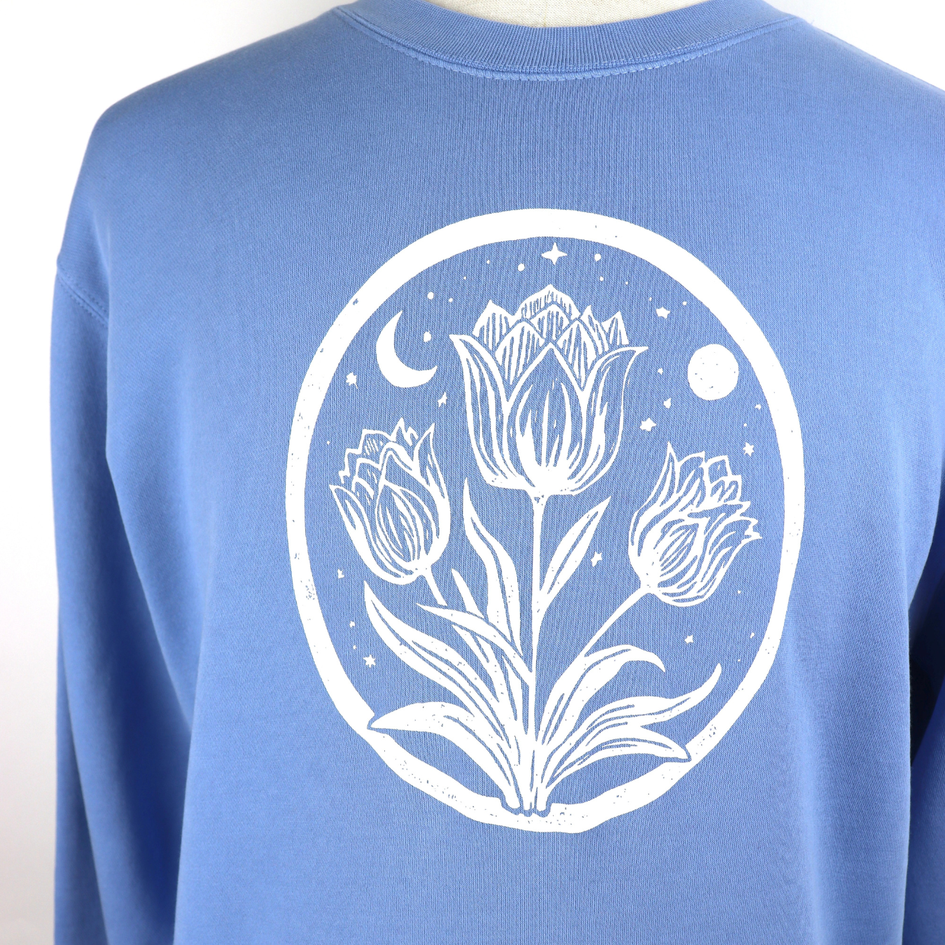 Tulip Moon Unisex Vintage-Style Crewneck in Powdered Blue