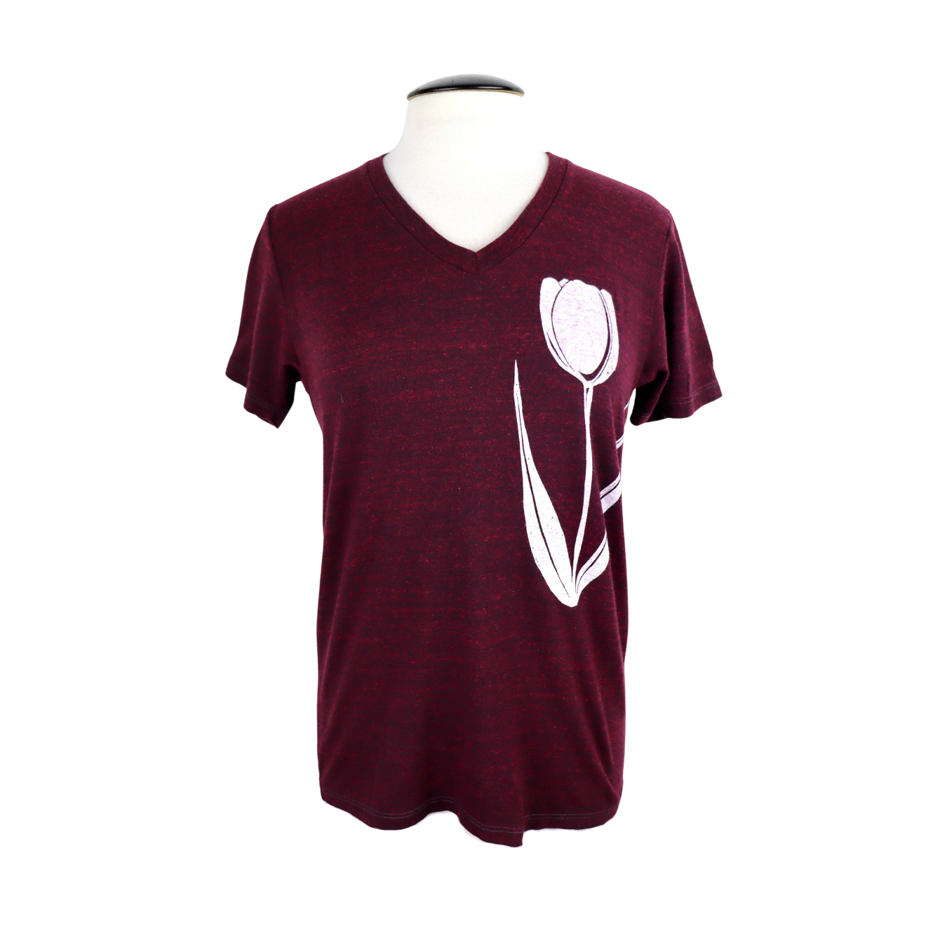 Tulip Unisex V-Neck Triblend Tee in Heathered Cranberry