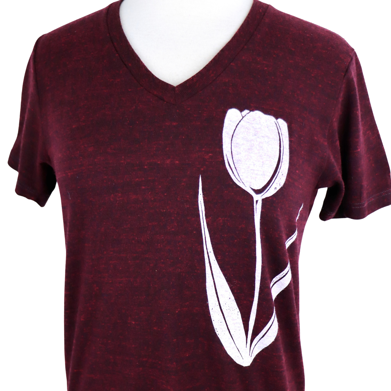 Tulip Unisex V-Neck Triblend Tee in Heathered Cranberry