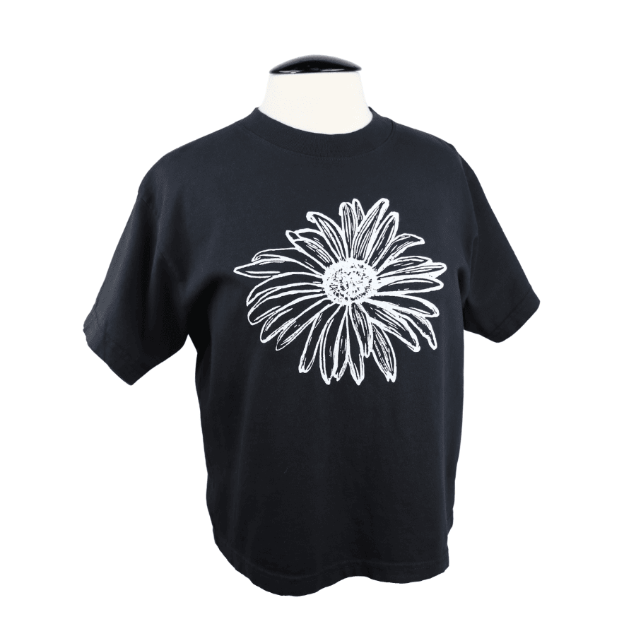 Daisy Garment Dye Feminine Cut Wide Tee in Washed Black