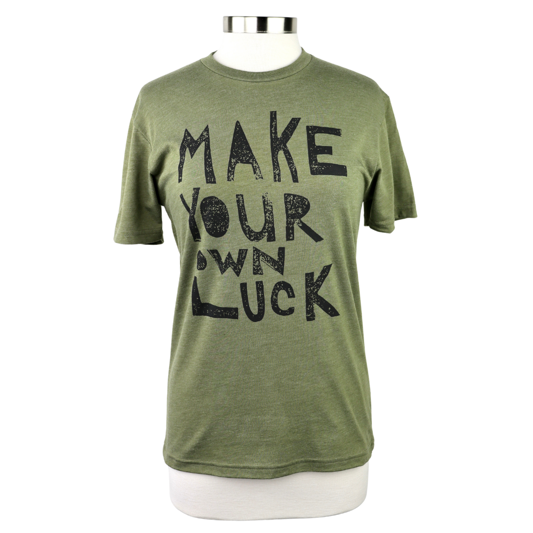 Make Your Own Luck Unisex Triblend Tee in Heathered Olive Green