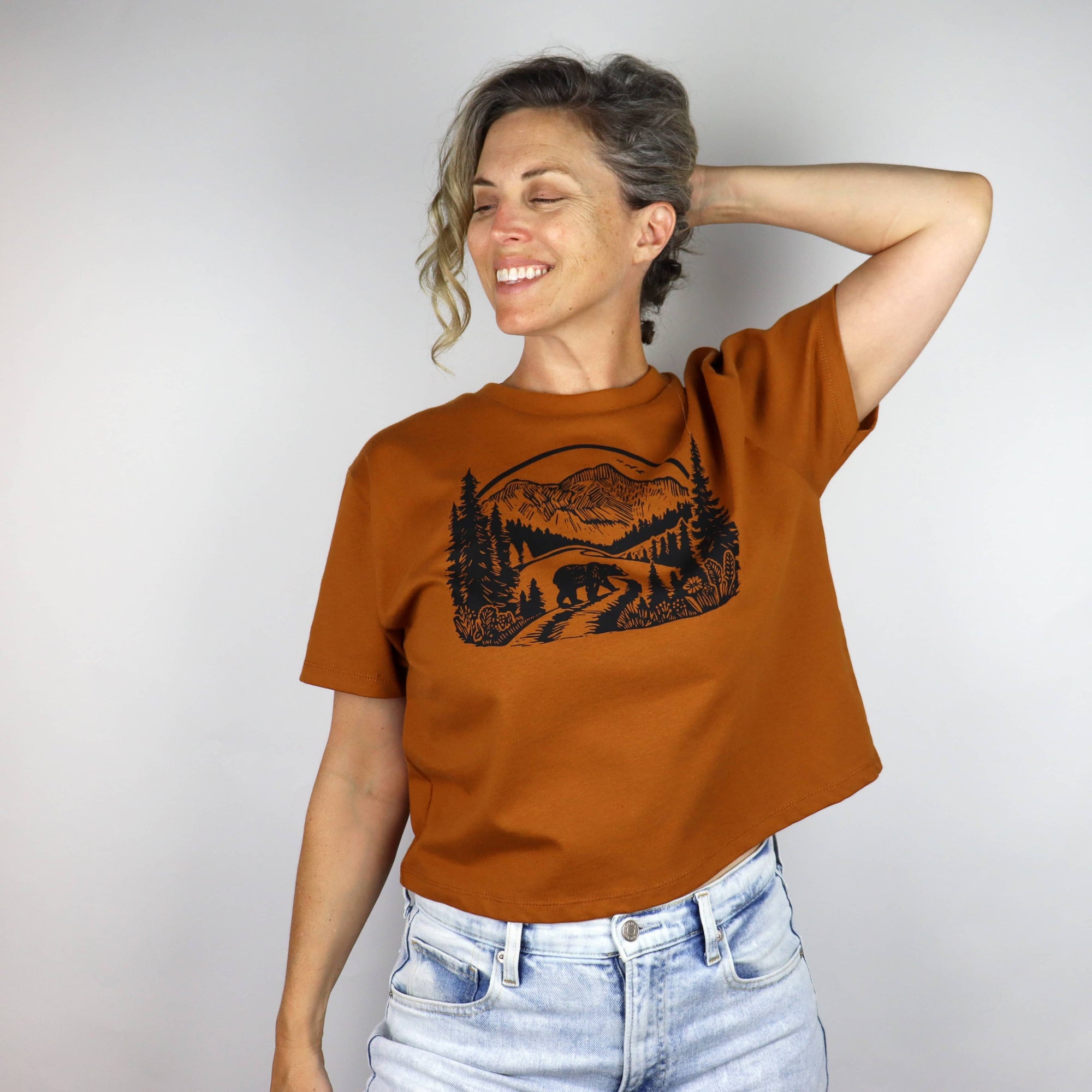 Wilderness Bear Feminine Fit Cotton Boxy Tee in Copper