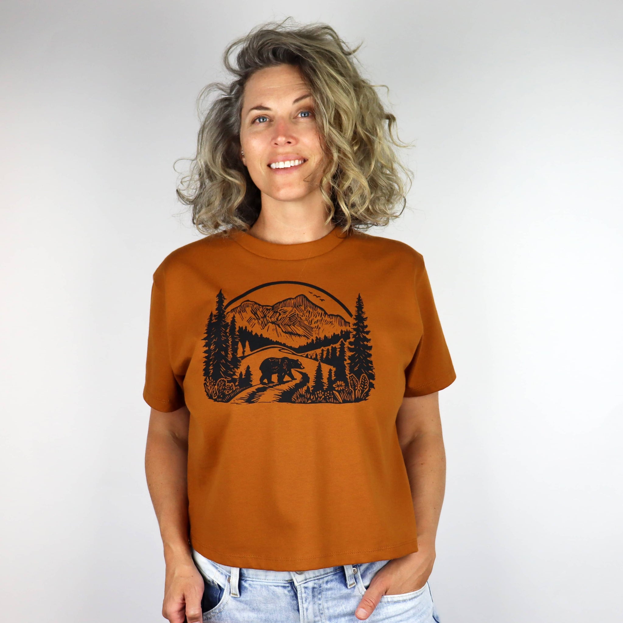 Wilderness Bear Feminine Fit Cotton Boxy Tee in Copper