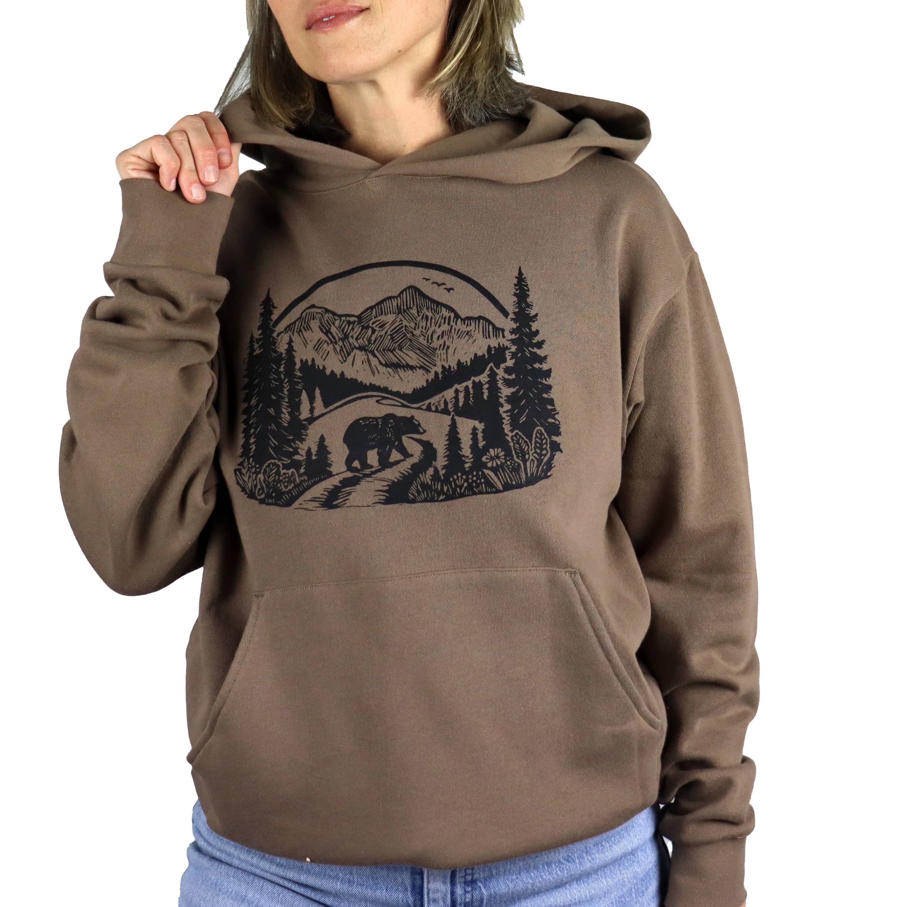Wilderness Bear Unisex Midweight Hoodie in Brown