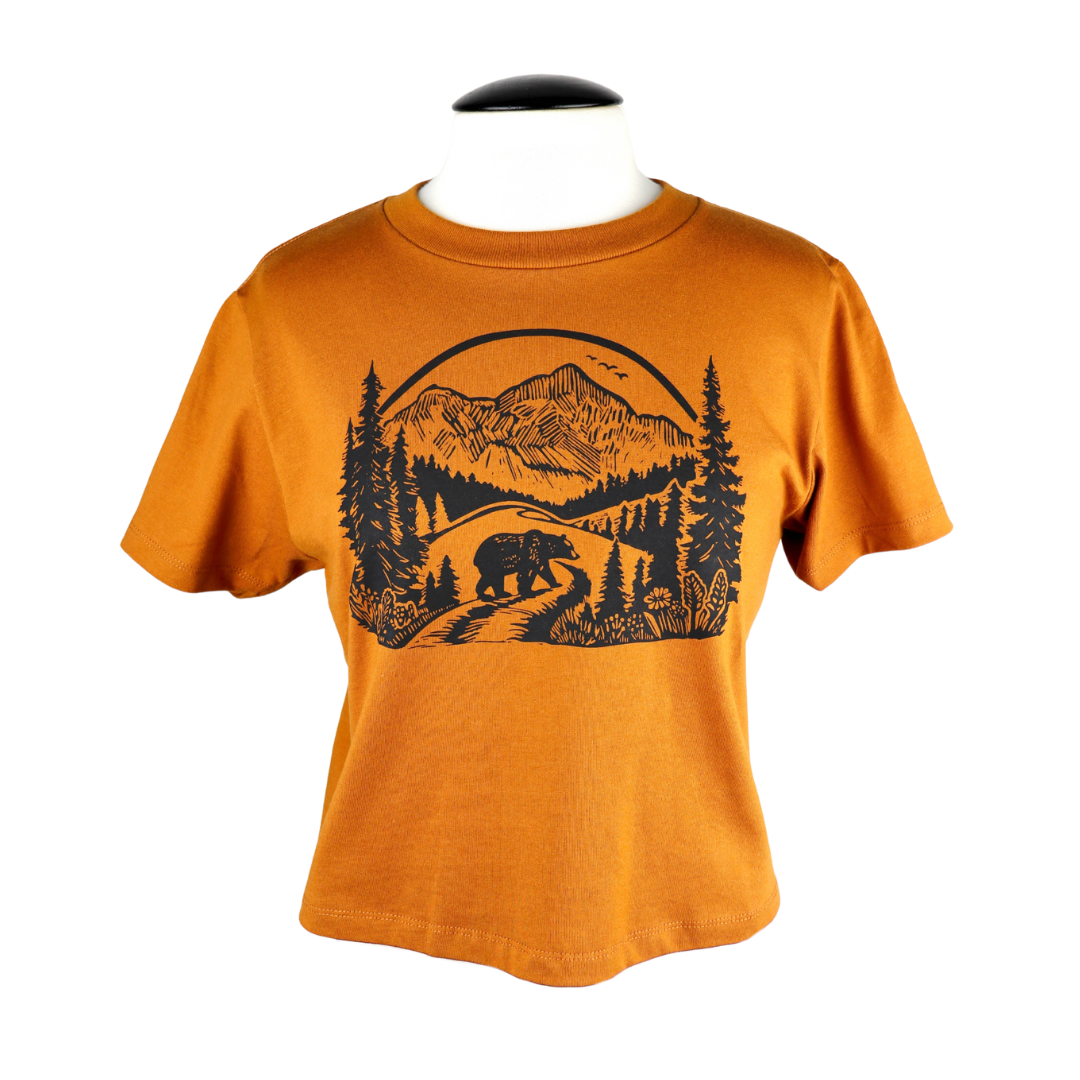 Wilderness Bear Feminine Fit Cotton Boxy Tee in Copper