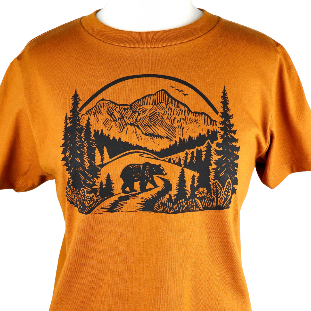 Wilderness Bear Feminine Fit Cotton Boxy Tee in Copper
