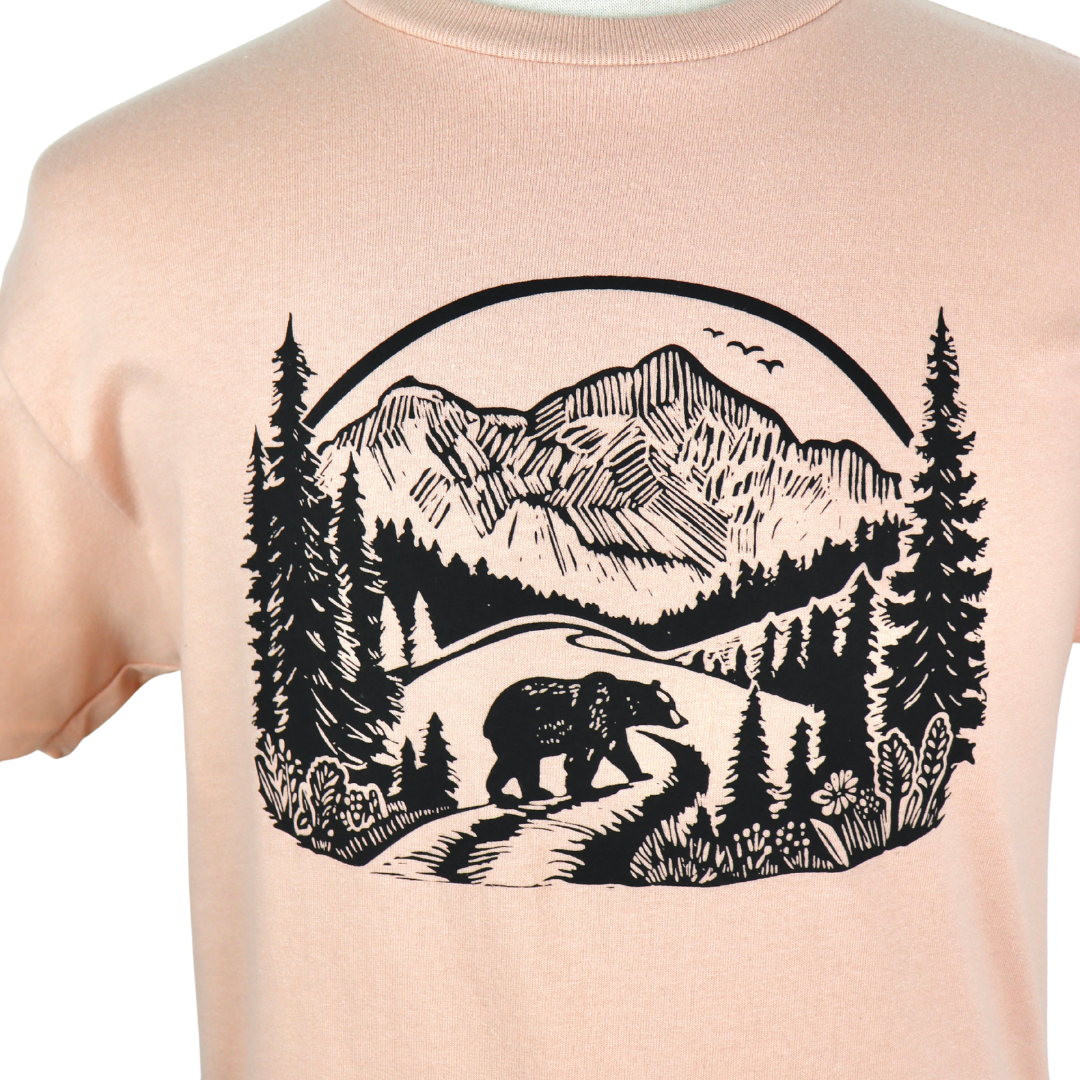Wildernesss Bear Unisex Cotton Tee in Peach