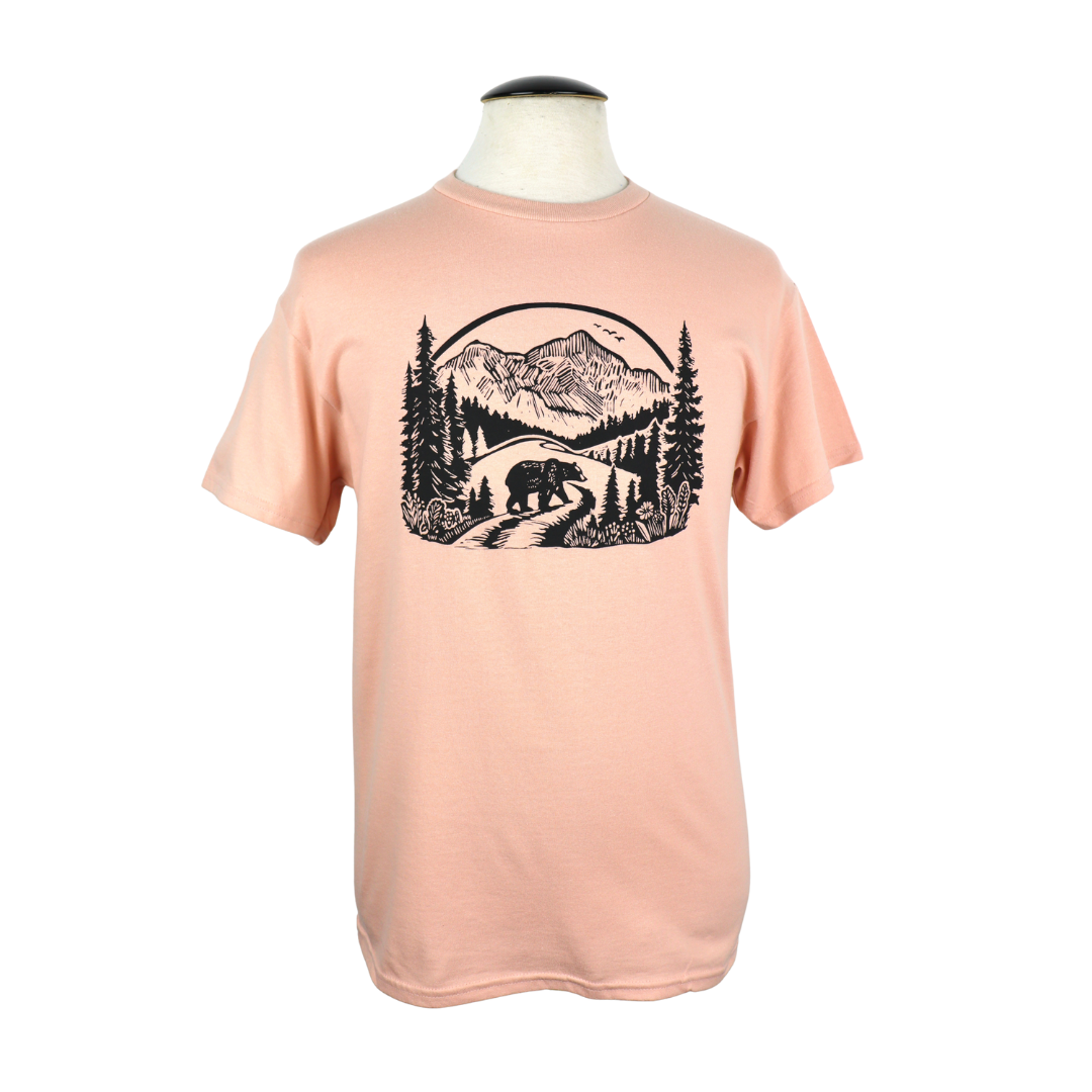 Wildernesss Bear Unisex Cotton Tee in Peach