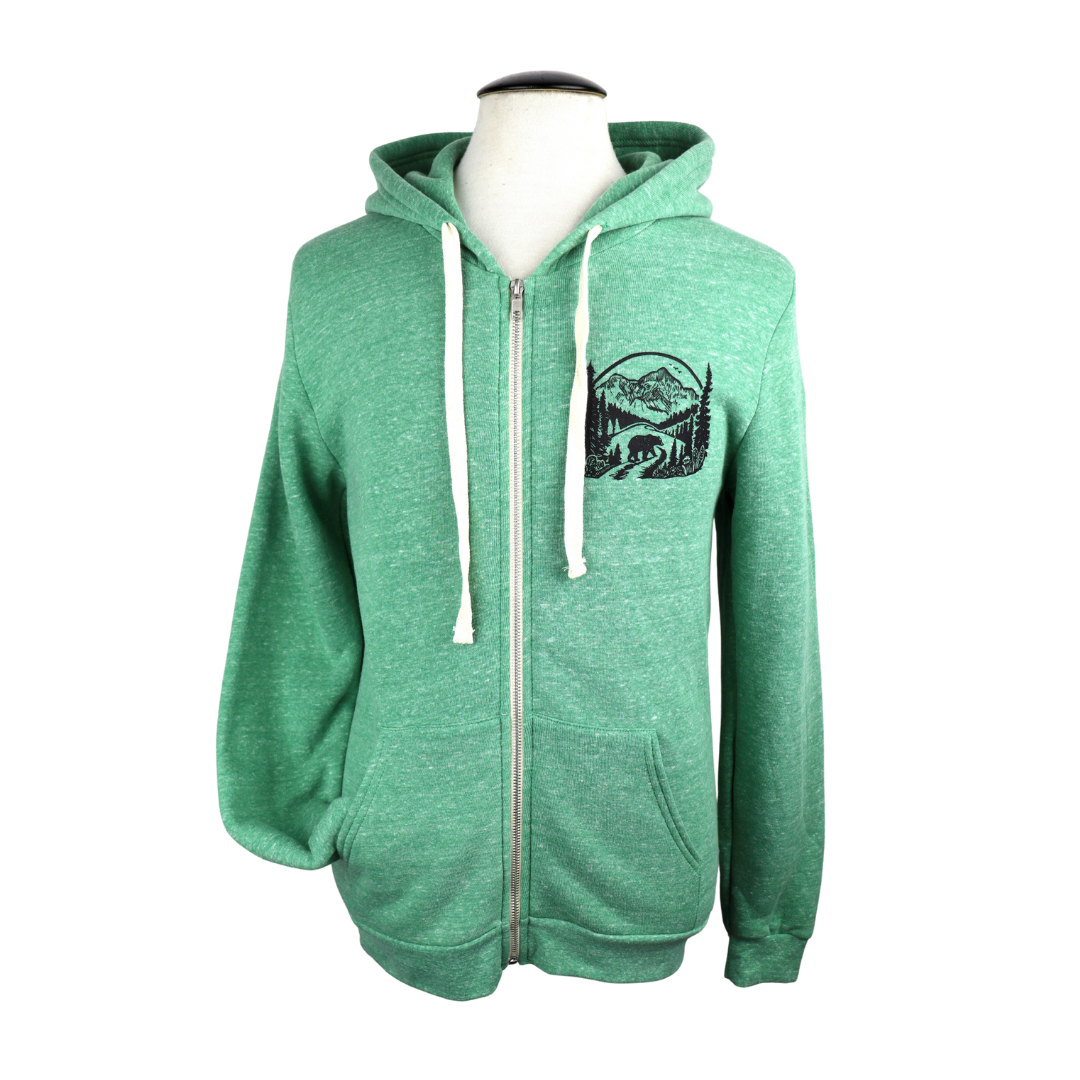 Wilderness Bear Unisex Triblend Zip Hoodie in Heathered Seafoam
