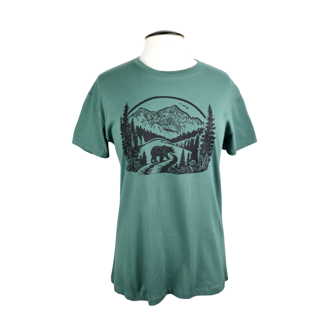 Wilderness Bear Feminine Relaxed Fit Cotton Tee in Pine