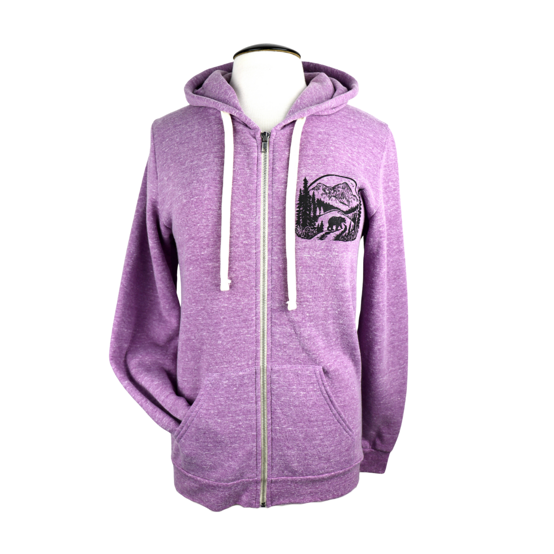Wilderness Bear Unisex Triblend Zip Hoodie in Heathered Lilac