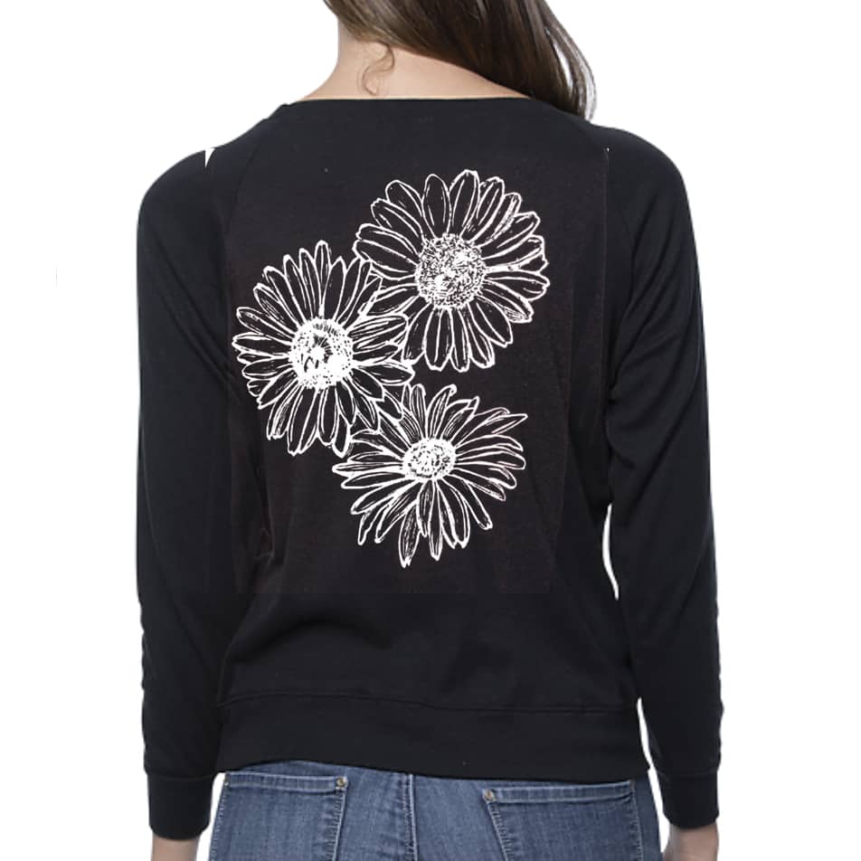 Rebel Woman + Daisies Feminine Fit Lightweight Raglan Pullover in Solid Black