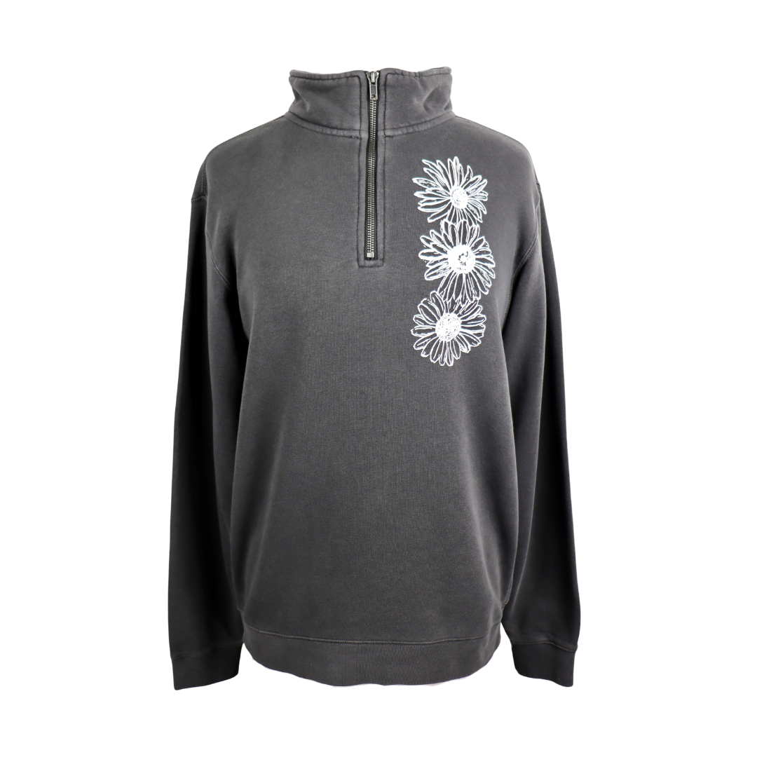 Daisy Unisex Quarter Zip in Washed Charcoal