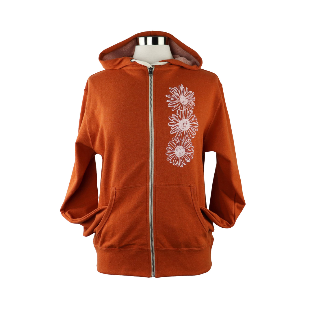 Daisy Unisex Terry Zip Hoodie in Heathered Burnt Orange