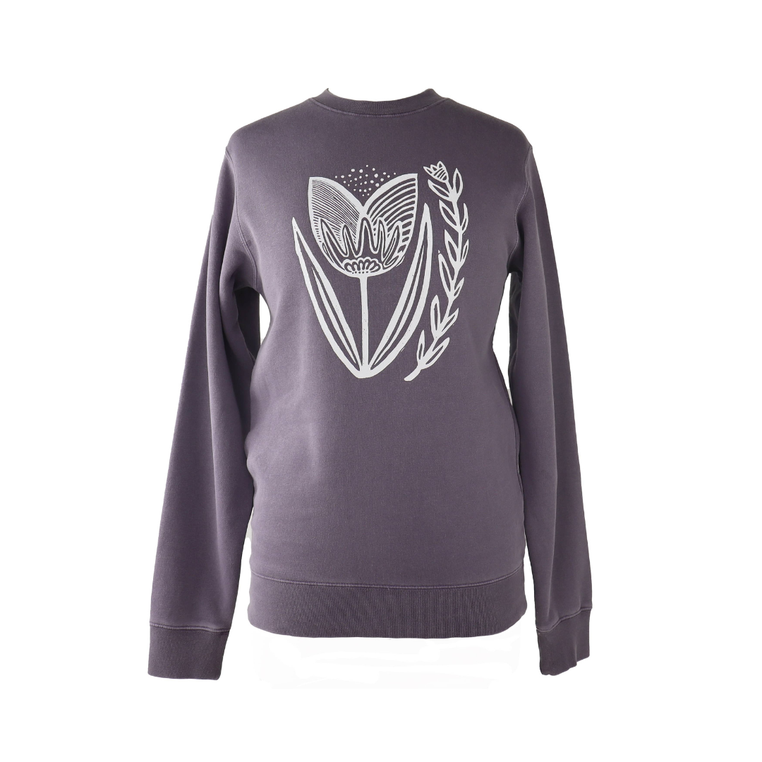 Folksy Tulip Unisex Vintage-Style Crewneck in Washed Purple